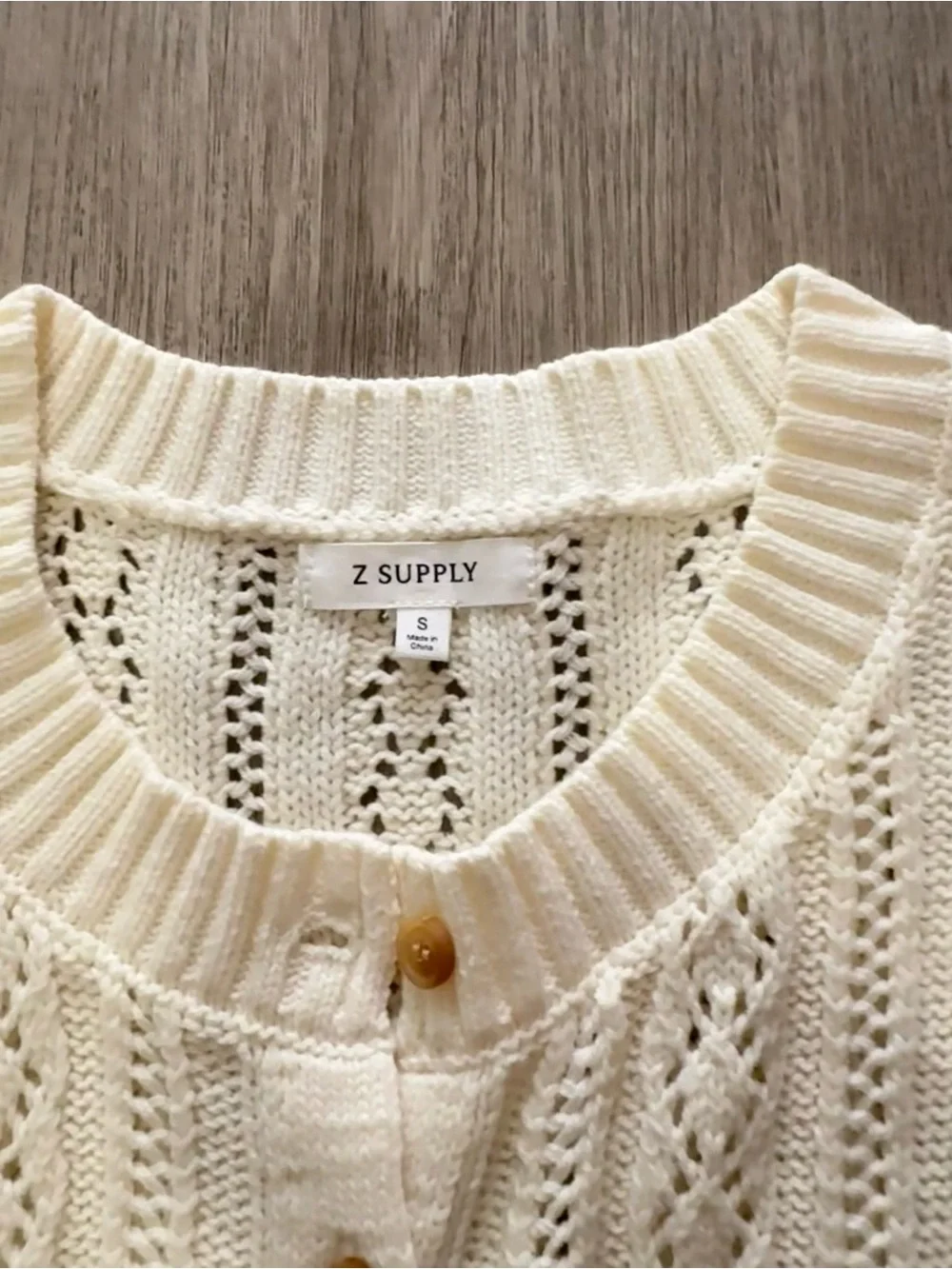 z supply cabot cream crochet button front sweater vest blouse size small NEW